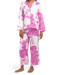 NATORI Silky Pajama Set PINK + WHITE Nara Floral size L ($180) NWT - Picture 1 of 1