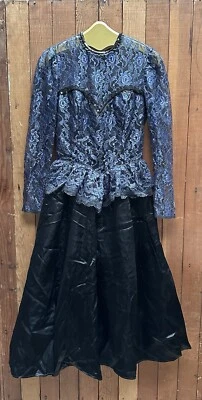 Vestido de Colección Años 80 Gunne Sax McClintock Azul Transparente Encaje Bustier Baile de graduación Tul Foto 1 de 4