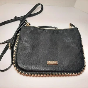 Jessica Simpson Crossbody Purse Black Textured Faux Leather Goldstone Tone Trim - Picture 1 of 14