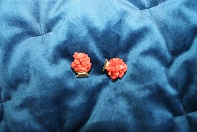 boucle d'oreille ancien corail orange rouge perle framboise coraux or - Photo 1/2