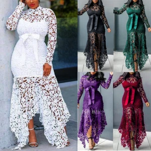 Damen Spitze Langarm Formell Abendkleid Kleid Bodycon Maxi Mode Übergröße☾ - Bild 1 von 19