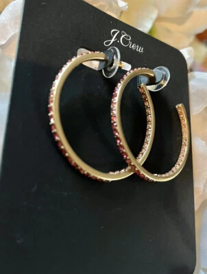J Crew Cristal Rosa Pavé Oro Cepillado Redondo Aros Aros Clásicos Nuevos con Etiquetas NUEVO Foto 1 de 4