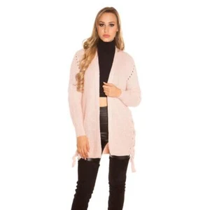Elegante Damen Strickjacke Cardigan mit Schnürungen Rosa 34/36/38 #J1147 - Picture 1 of 8