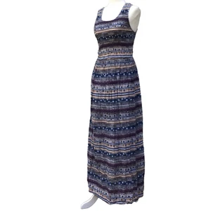 Jane Ashley Dress Womens Sz S Blue Purple Geometric Smocked Maxi Sundress Boho - Picture 1 of 21