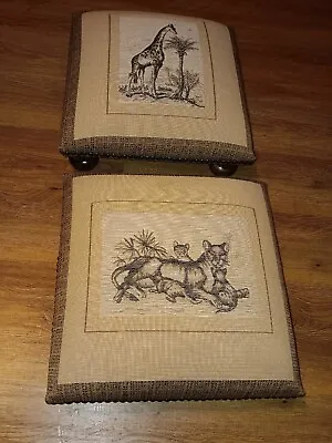 Pair Foot Stools Antique Style Animals Tapestry Wood Brass Studs Made In France! • 109£