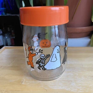Vintage Carlton Glass Halloween Candy Jar Pumpkin Trick Treaters 1L Orange - Picture 1 of 7