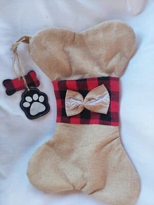 New Buffalo Plaid Dog Christmas Stocking. Bone Shape. - Picture 1 of 6