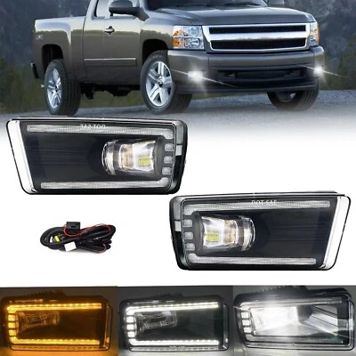 For 2007-2015 Chevy Silverado Avalanche Suburban Tahoe LED Fog Lights+DRL - Image 1 of 4