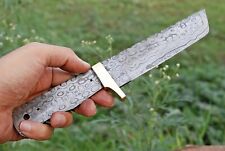 HAND FORGED DAMASCUS STEEL BLANK BLADE TANTO  KNIFE W/BRASS BOLSTER AH1-323
