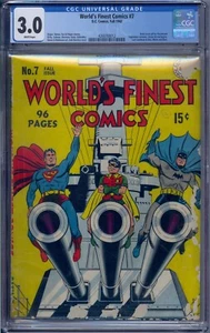 WORLD'S FINEST COMICS #7 CGC 3.0 SUPERMAN BATMAN ROBIN GREEN ARROW WHITE PAGES - Picture 1 of 2