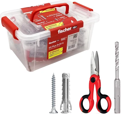 Vaschetta 500 Tasselli SX Plus 6mm con Vite + Forbici Ergonomiche + Punta Trapan - Immagine 1 di 4