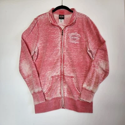Suéter Harley Davidson Para Mujer L Rosa Envejecido Cremallera Cuello Suéter Motociclista Foto 1 de 4
