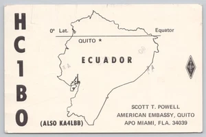 Ham Radio QSL HC1BO Map Design Ecuador Quito Postcard - Picture 1 of 2