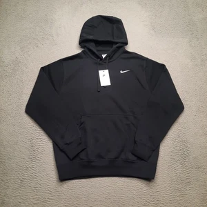 Nike Men Club Fleece Training Pullover Hoodie Black White Size Medium CJ1611-010 - Picture 1 of 11