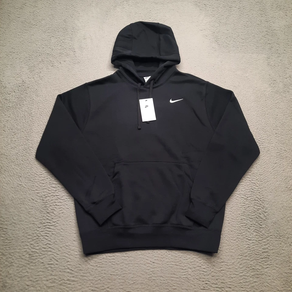 Nike Men Club Fleece Training Pullover Hoodie Black White Size Large CJ1611-010