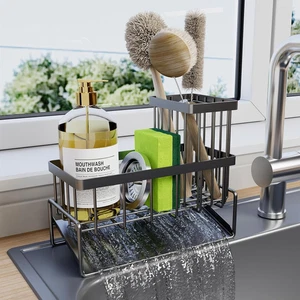 Soporte de esponja para fregadero de cocina - Carrito de fregadero a prueba de óxido con soporte para cepillo, auto-dr - Imagen 1 de 12