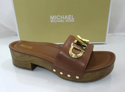 Michael Kors Parker Slide Slip On Platform Dress Sandal MK Logo Luggage Size 6.5 - Image 1 of 4