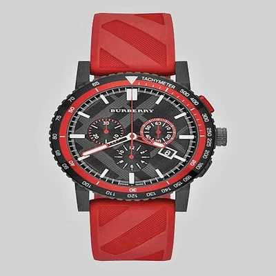Brand New Burberry City BU9805 Chronograph Black Dial Red Rubber Band Men's 43mm - Image 1 of 2