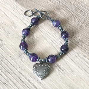 Amethyst Gemstone Locket Charm Bracelet Toggle Clasp Beaded Handmade Adjustable  - Picture 1 of 11