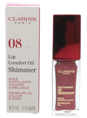 Clarins Lip Comfort Oil Shimmer 08 Burgundy Wine Lip Gloss Hydrating Dry Lips - Image 1 of 2
