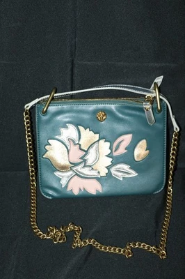 Bandolera Anne Klein imitación cuero floral verde azulado dorado rosa plata correa de cadena Foto 1 de 4