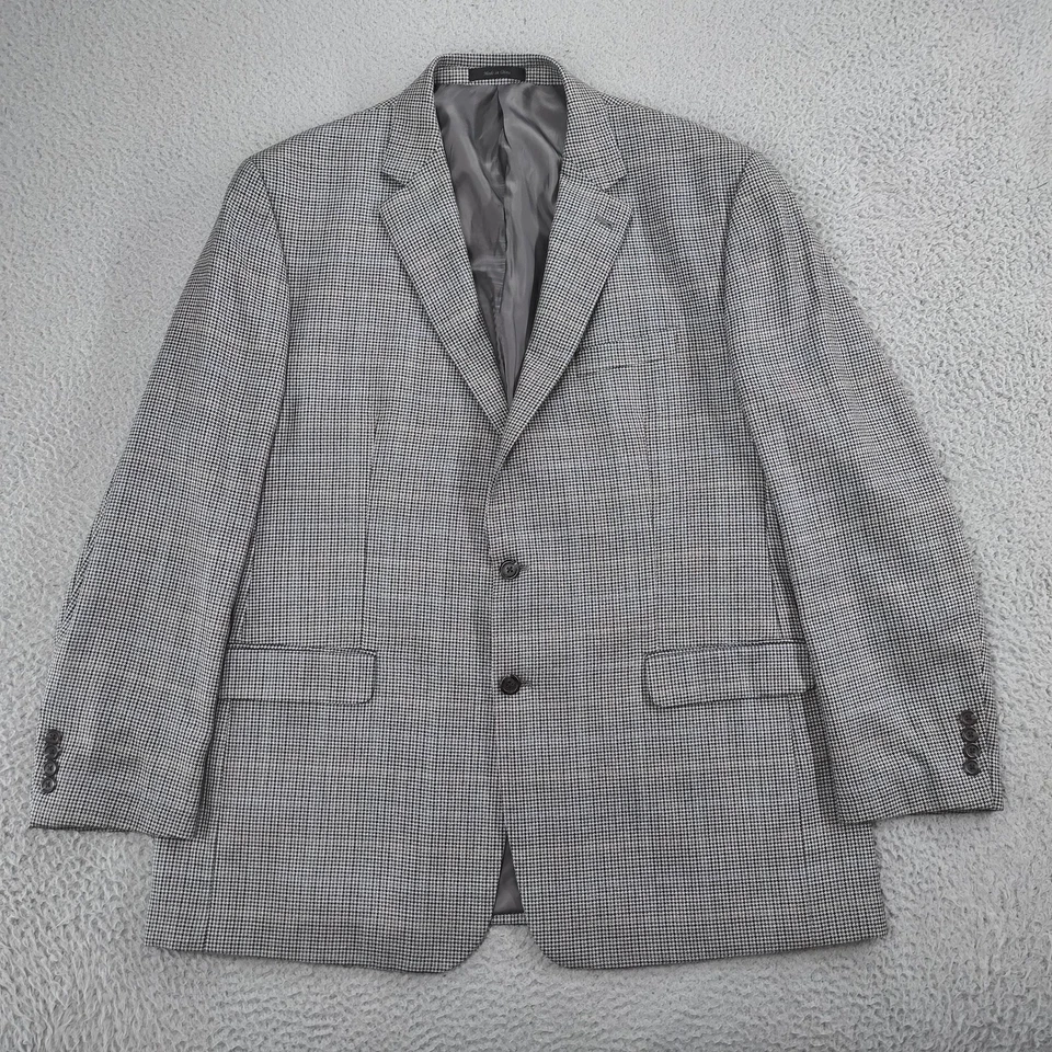 Chaps Blazer Mens 48L Gray Houndstooth Check Silk Wool Blend Sport Coat Jacket - Image 1 of 4
