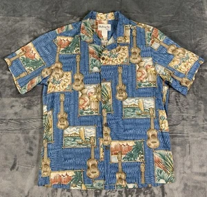 Bishop St. Men's Medium Short Sleeve Button Blue Hawaiian Shirt Floral Tropical - Picture 1 of 5