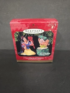 1997 Hallmark Snow White & Dopey Dwarf Set of 2 Ornaments Anniversary Edition - Picture 1 of 8