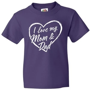Inktastic I Love My Mom And Dad In White Chalk Heart Youth T-Shirt Parents Mommy - Picture 1 of 7