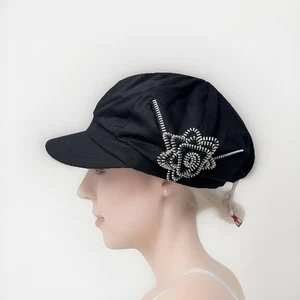 Gorra para mujer Cabbie Newsboy sombrero negro con cremallera borde rosa ajuste elástico - Imagen 1 de 15