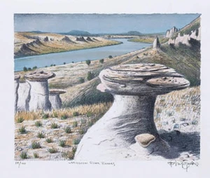 Litografía dibujada a mano Monte Dolack Missouri River Breaks con coloración adicional a mano - Imagen 1 de 1