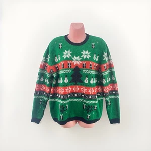 Maglione natalizio vintage Fairisle Topshop, misto mohair, taglia UK 12, verde - Foto 1 di 13