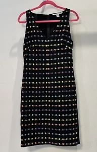 Size 6 DVF Diane von Furstenberg BLACK SHEATH DRESS Multi-Color Dots MINETA Wool - Picture 1 of 8