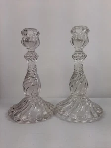 Clear Glass Candle Holder Round Base 9” Tall Heavy - Picture 1 of 8