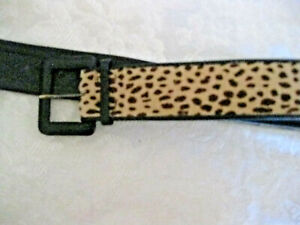 Vtg Carlisle Women Leopard Print Fur Genuine Leather Belt Black 2"w  Medium   bb