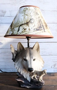 Gray Wolf Table Lamp Decor Wildlife Full Moon Howling Timber Wolf Pack - Picture 1 of 10