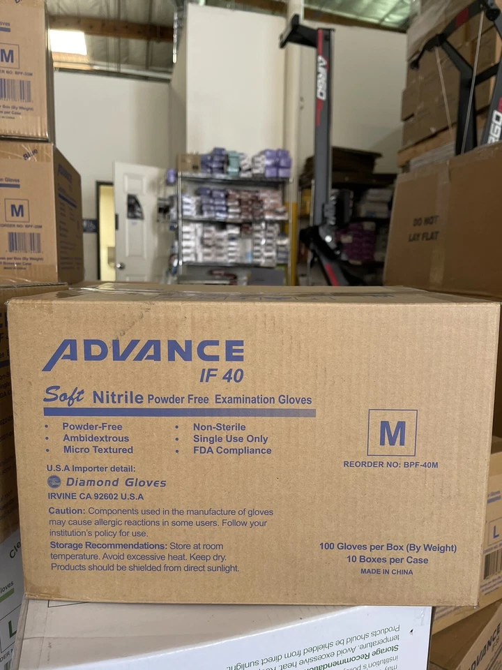 Advance Exam Nitrile Gloves Powder Free, Case Of 1000 PCs Size M 4 Mil