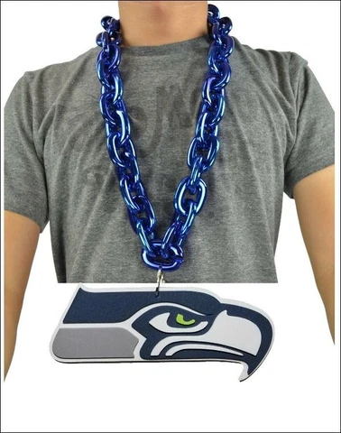 New NFL Seattle Seahawks Big Fan Chain Blue Necklace Foam Made in USA Cover