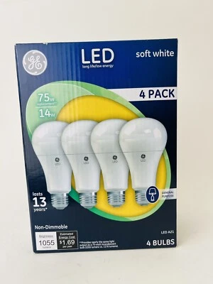 Pack Of 4 GE LED Gen Purpose Lightbulbs 14W 75W Rep SOFTWHITE A21 1055 Lumens - Image 1 of 4