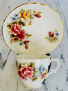 Vintage Crown Staffordshire,England 100%Fine Bone China Tea&Saucer, Gold Trim - Picture 1 of 8