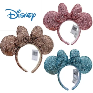 Japan Tokyo Disney* Parks Rare Brown Pink Blue Sequined Minnie Ears Bow Headband - Picture 1 of 16