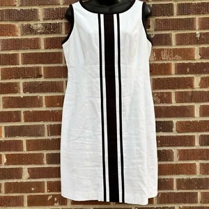 Talbots Sleeveless White With Black Stripe Shift Lined Dress Size 10 P - Picture 1 of 9