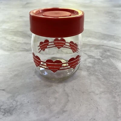 Tarro de vidrio Carlton vintage años 70 corazones rojos/rosados 1 litro decoración de San Valentín con tapa Foto 1 de 4