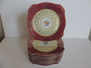 Set 12 Tirschenreuth Bavaria Porcelain China Vintage Plates Gold & Burgundy - Picture 1 of 15