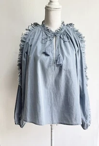EUC Ulla Johnson 100 % Baumwolle bestickt Cold Shoulder Top Gr. 4 hellblau - Bild 1 von 9