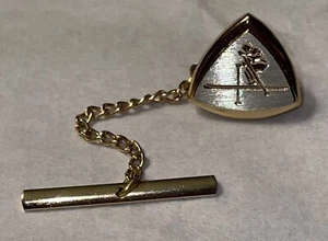 Downhill Skier Skiing Tie Tack Pin Gold & Silver Tone Vintage Triangle Shape - Picture 1 of 4