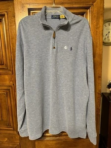 POLO RALPH LAUREN Herren XL blau meliert 1/4 Reißverschluss Pullover Strick klassisch neu mit Etikett **Hinweis** - Bild 1 von 7