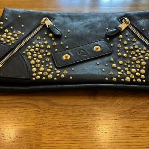 Alexander McQueen Black Leather Studded Clutch Bag Used - Picture 1 of 8