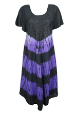 Boho Gypsy Hippy Tie Dye Black Purple Beach Cover Up Loose Resort Wear Dresses L