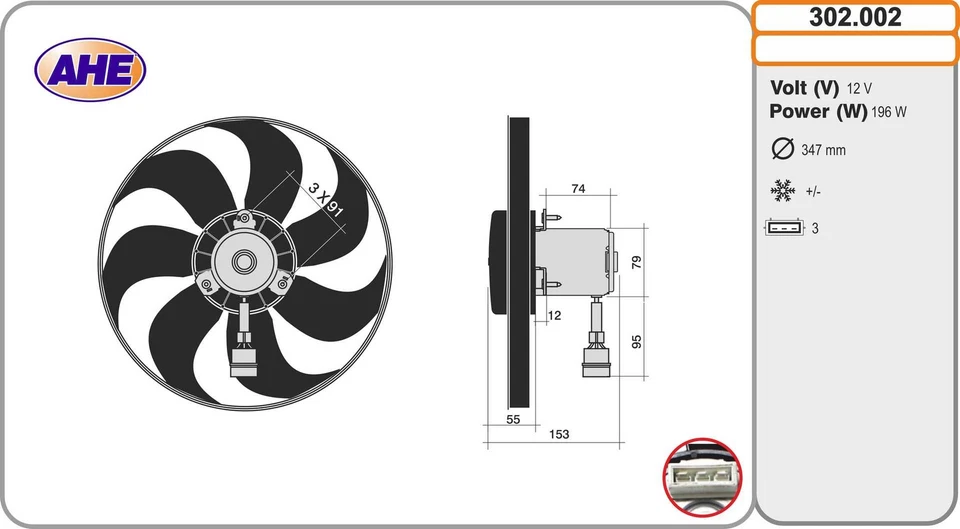 302.002 AHE Ventola, Raffreddamento motore per FORD,SEAT,VW - Immagine 1 di 1
